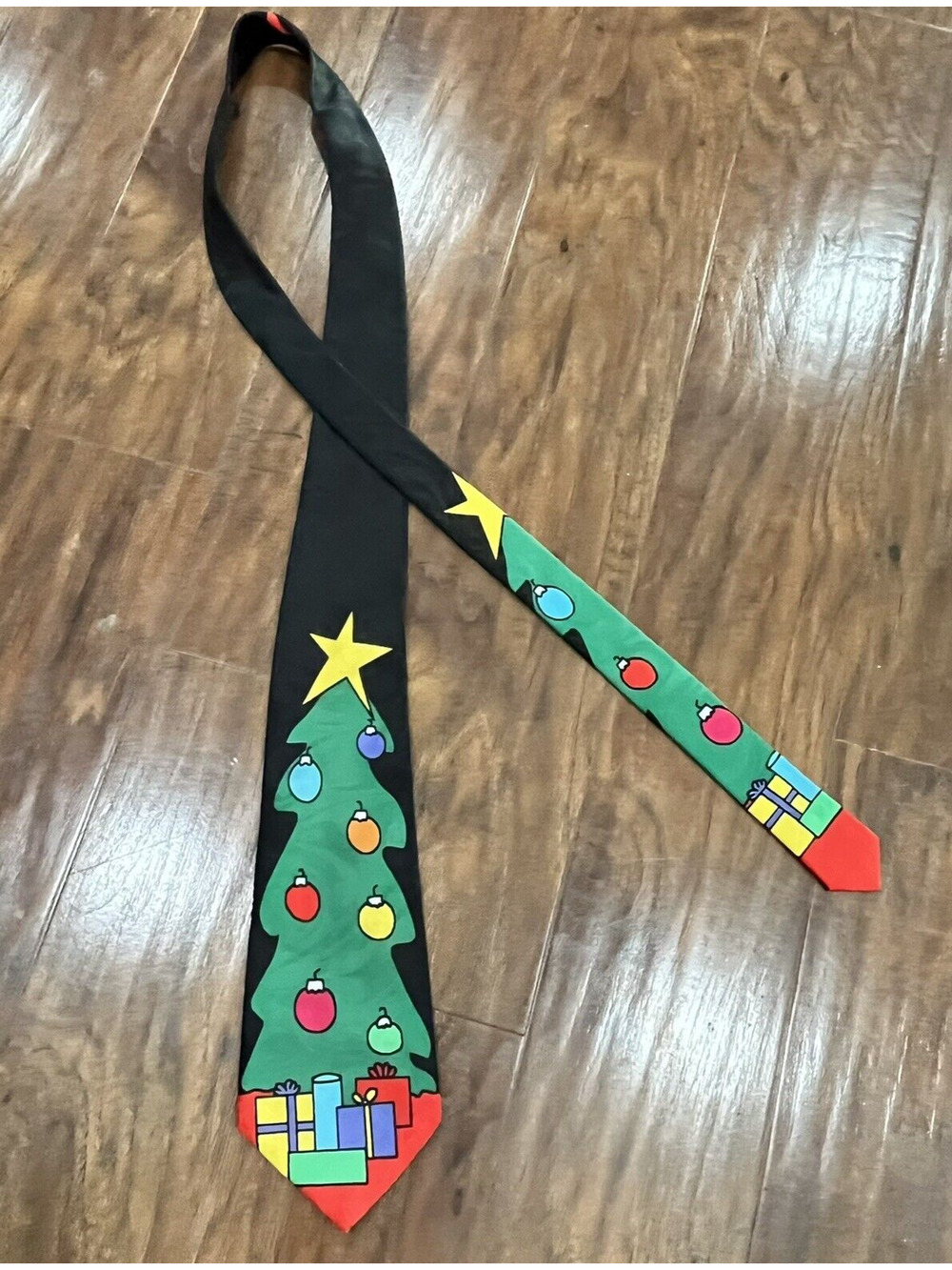 Vintage Christmas Necktie Black Christmas Tree big star
